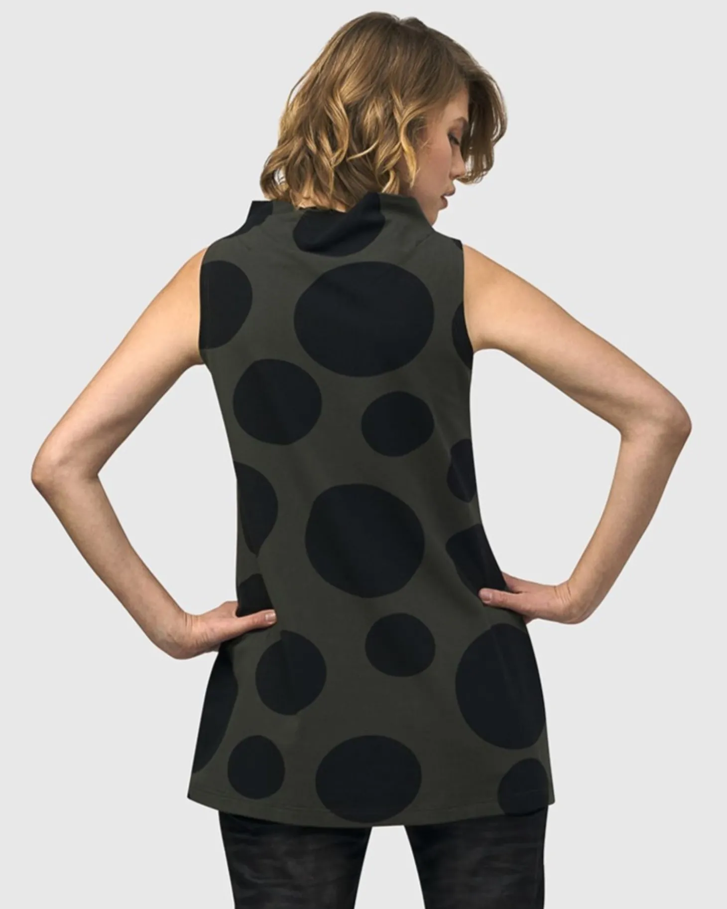 Urban Dots Sleeveless Mockneck Top, Khaki