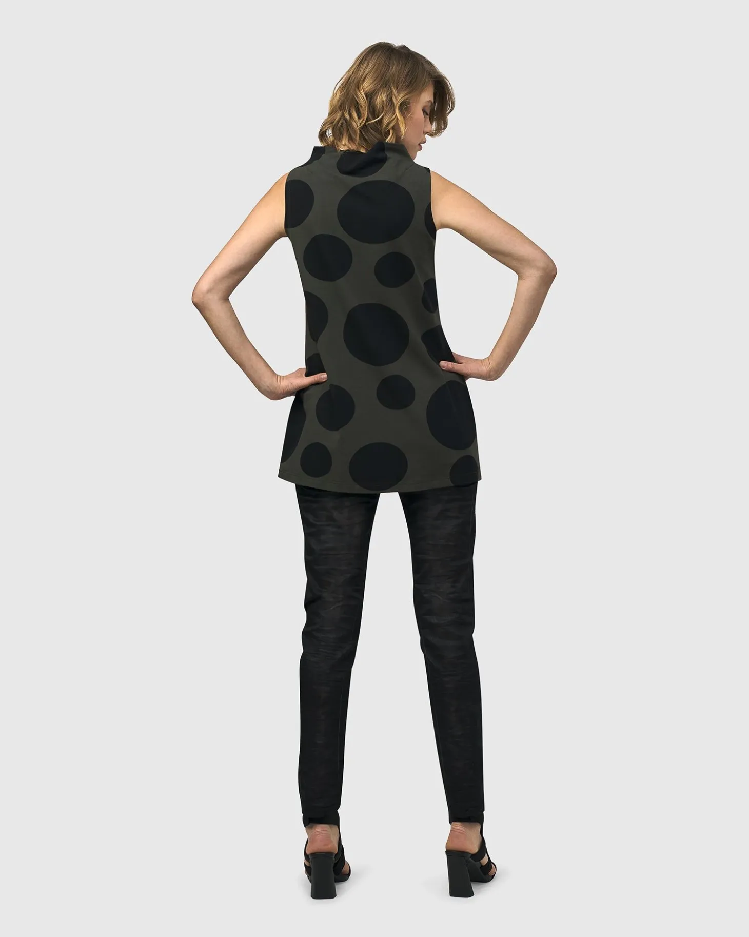 Urban Dots Sleeveless Mockneck Top, Khaki