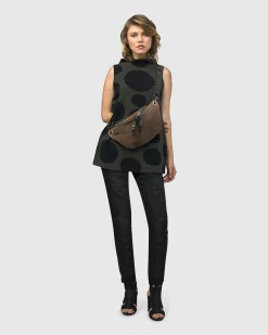 Urban Dots Sleeveless Mockneck Top, Khaki