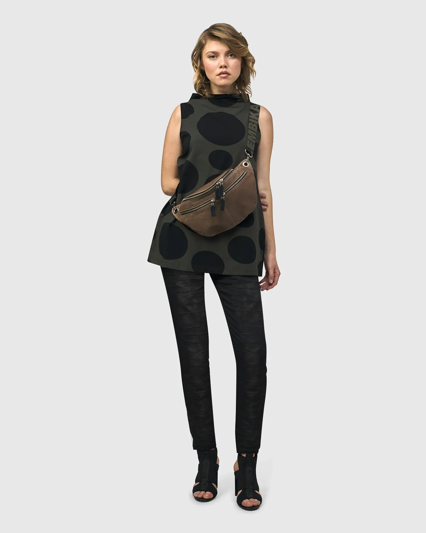 Urban Dots Sleeveless Mockneck Top, Khaki