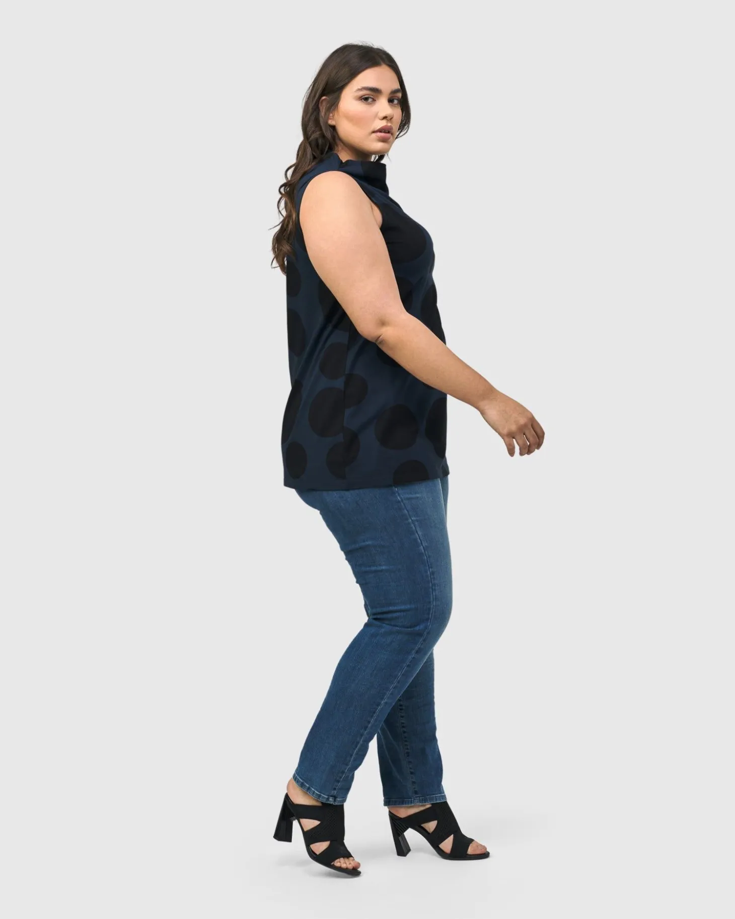 Urban Dots Sleeveless Mockneck Top, Navy