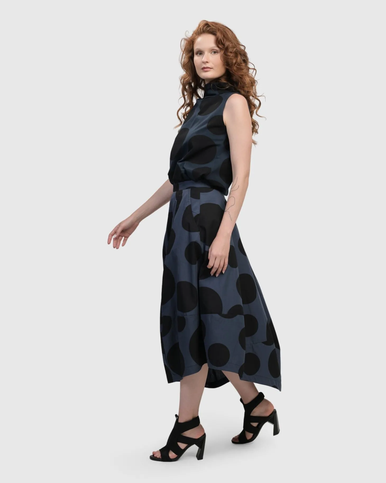 Urban Dots Sleeveless Mockneck Top, Navy