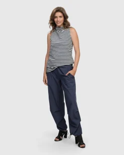 Urban Sleeveless Mockneck Top, Navy
