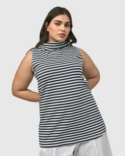 Urban Sleeveless Mockneck Top, Navy