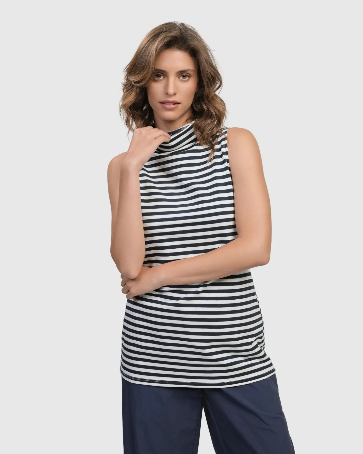 Urban Sleeveless Mockneck Top, Navy