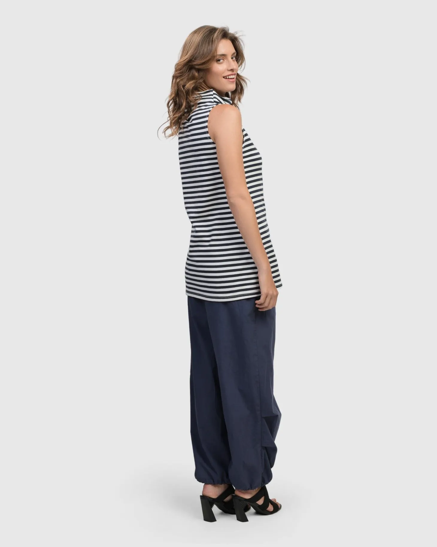 Urban Sleeveless Mockneck Top, Navy