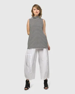 Urban Stripes Sleeveless Mockneck Top, Black