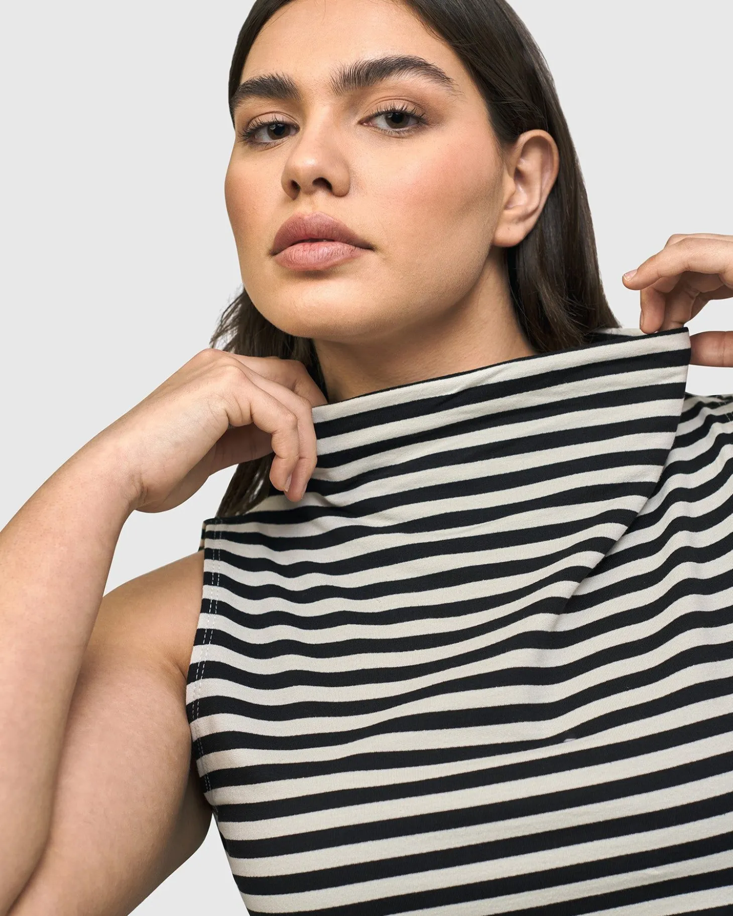 Urban Stripes Sleeveless Mockneck Top, Black