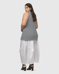 Urban Stripes Sleeveless Mockneck Top, Black