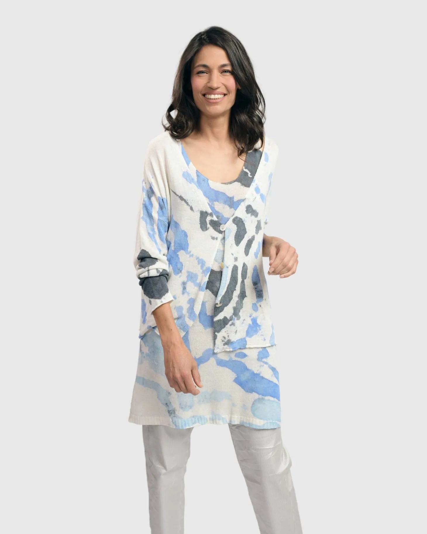 Watercolor Cardigan Sweater, Nautical