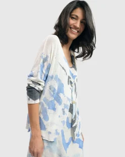 Watercolor Cardigan Sweater, Nautical