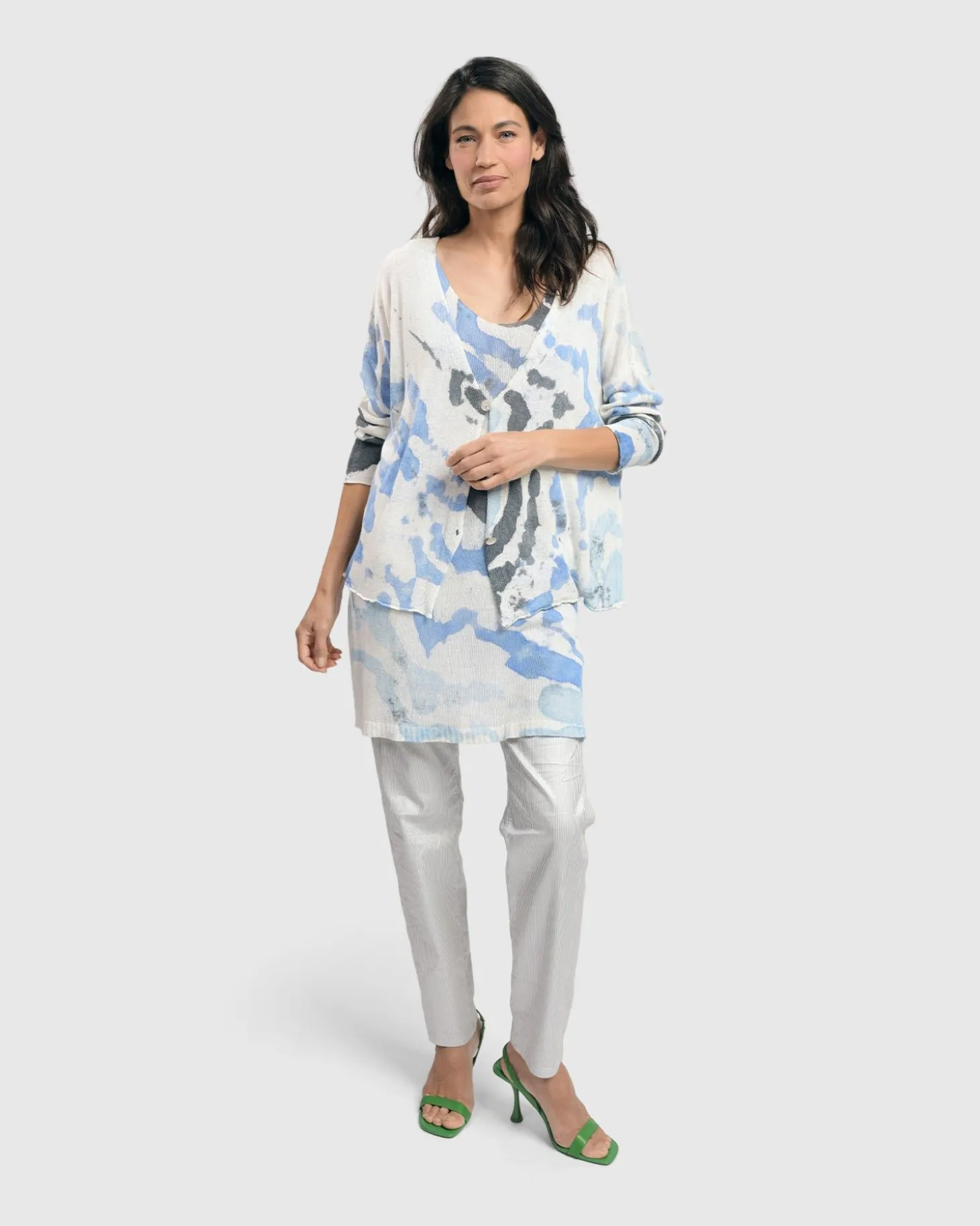 Watercolor Cardigan Sweater, Nautical